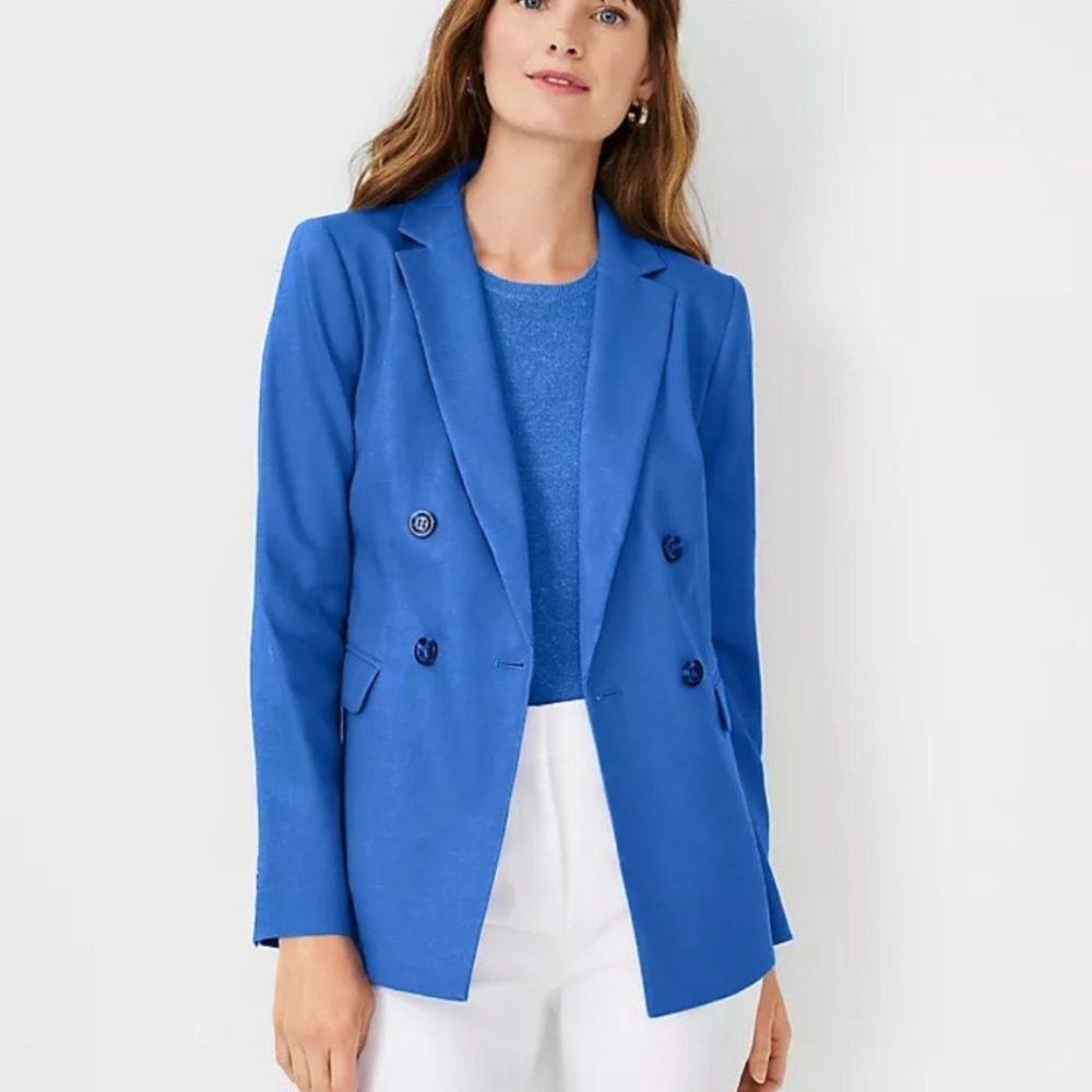 Ann Taylor Blue Double-Breasted Blazer